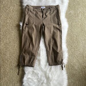Tan Cargo Capris with Drawstring
